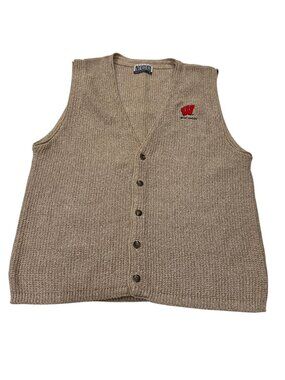 Vantage Club Collection Collegiate Vintage Knit Vest, UW-Madison, USA, Tan, M